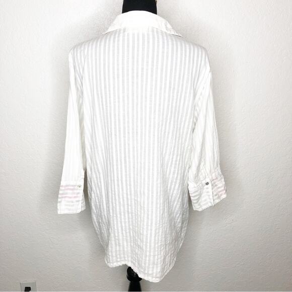 Antica Sartoria white striped floral embroidered button down tunic top size XL - Picture 16 of 16